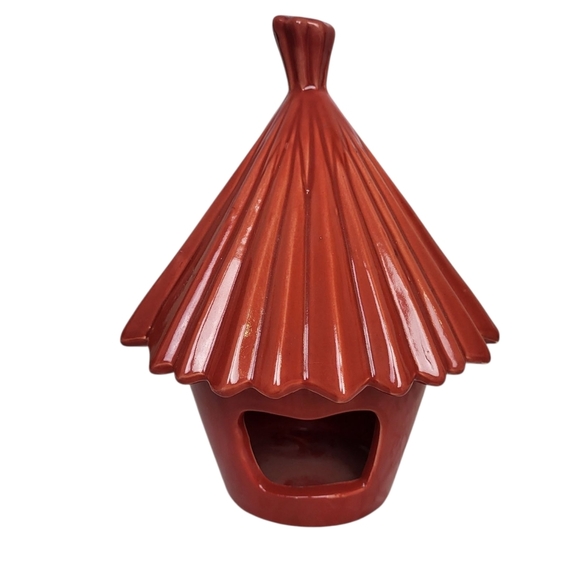 Doan Potters Hand Crafted Red Ceramic Pleated Birdhouse - Picture 1 of 6